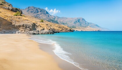 Sunny Beach Crystal Clear Water Greek Island Coastline