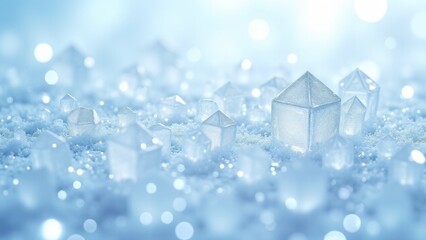 A seamless macro pattern of ice crystals with intricate geometric designs. Frosty blue gradients and sparkling details evoke winter's delicate beauty, ideal for elegant seasonal branding.
