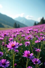 Obraz premium A field of purple aubretia flowers swaying in the breeze, landscape, bloom