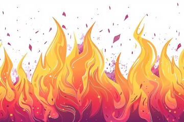 Abstract stylized flames with yellow and red hues on a white background. Fire illustration with dynamic shapes and sparks for design and print.