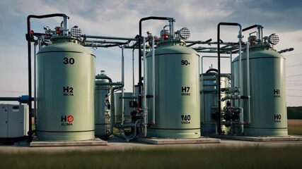 Industrial facility featuring gas storage tanks and pipelines showcasing energy technology and innovative engineering techniques