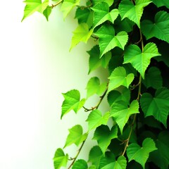 Dense green vine ivy on white background isolated, foliage, floral, background