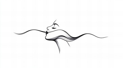 Obraz premium Elegant line art drawing of a woman's face, hair flowing in the wind. Minimalist black and white aesthetic.
