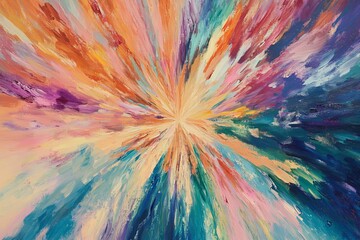 Obraz premium Vibrant, multicolored, radiating brushstrokes, abstract artwork.