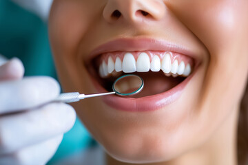 Fototapeta premium Doctor dentist checks teeth using dental instrument, close-up. International Day of dentist