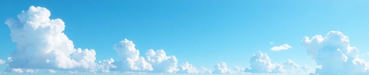 High up in the clear blue sky few white clouds float, blue, airy, light