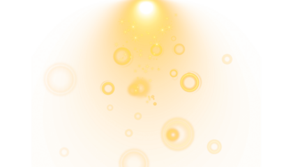 Glowing Golden Light with bokeh and Star Sparkle on Transparent Background