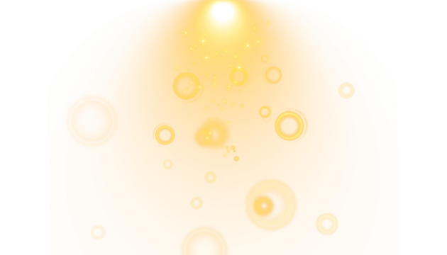 Glowing Golden Light with bokeh and Star Sparkle on Transparent Background