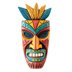 A colorful traditional tiki mask with intricate carvings, representing cultural artistry heritage