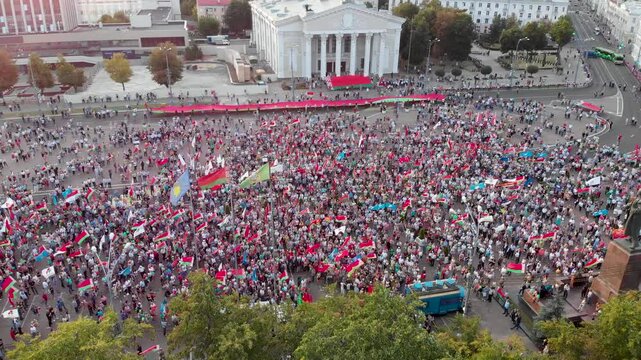 Meeting in support of President Lukashenko on square. Crowd, top view. Elections of the President of Belarus.