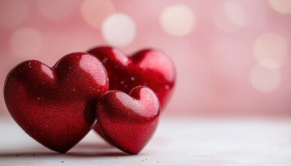 Obraz premium Romantic Red Glitter Hearts Valentine s Day Love Affection Romance