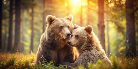 Obraz premium Vintage Photo of Two Bears Embracing in a Forest - Wildlife Hug