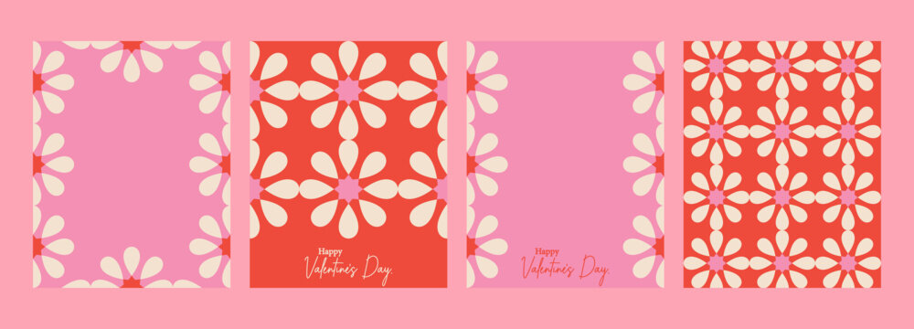 Geometric Happy valentine day background. Trendy simple modern greeting cards. lovely social media posters in pink red colors.  February 14. 

