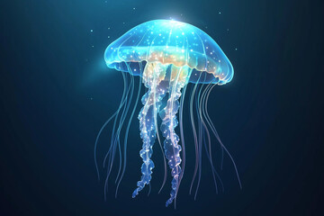 Luminous jellyfish floating gracefully in the dark ocean depths during a serene marine encounter