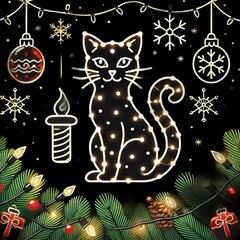 christmas background with black cat