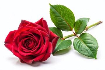 Naklejka premium Vintage Red Rose Branch with Leaves, Isolated on White Background - Stock Photo