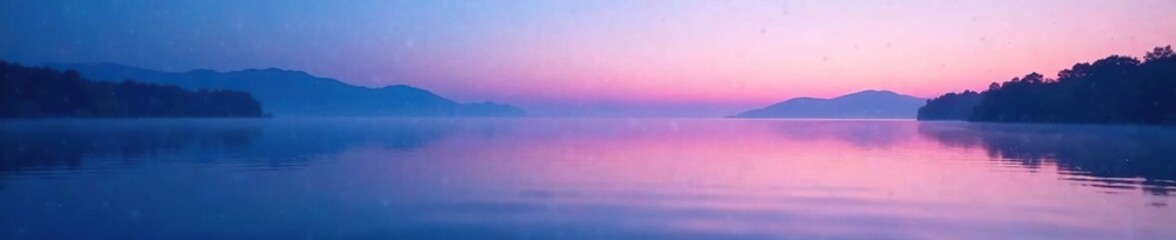 Fototapeta premium Blue to pink gradient across a serene lake at dusk, gentle hue, serenity, natural wonder
