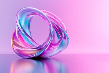 Obraz premium Abstract 3D Render of iridescent pink and blue swirling glass shapes on purple background