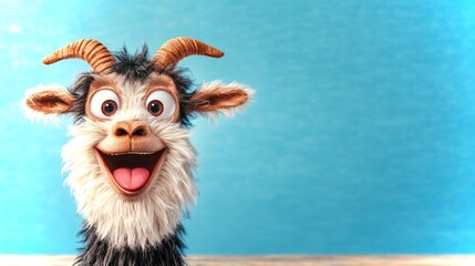 Fototapeta premium Illustrated goat with expressive facial features and lively charm in vibrant setting
