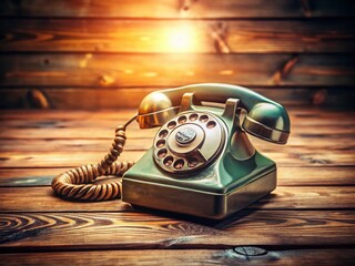 Vintage Rotary Phone on Rustic Wooden Table - Retro Communication Stock Photo