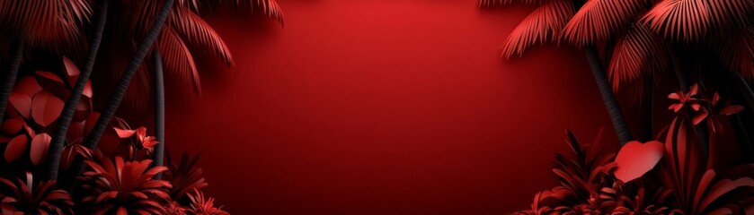 Red Palm Paradise: Immerse yourself in a vibrant tropical paradise with this 3D render, featuring lush palm trees and foliage set against a captivating crimson backdrop.