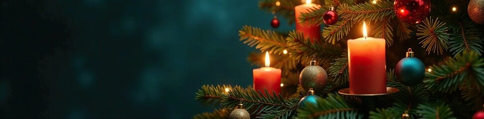 Fir tree decorated with candles and Christmas ornaments, festive, alberello
