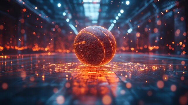 Futuristic Digital Basketball Court with Smart Technology. Generative AI