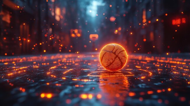 Futuristic Digital Basketball Court. Generative AI