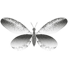 Grunge vintage butterfly in halftones. Aesthetic graphic tattoo. Gothic punk poster.Trendy elements with retro photocopy effect.