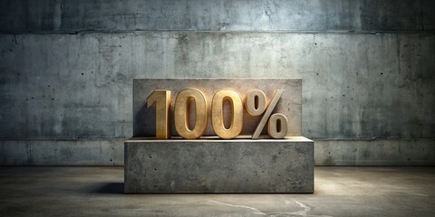Vintage Style Concrete Inscription 100% on Gray Podium - 3D Render