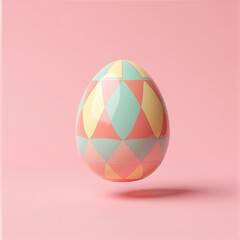 Cute easter painted egg with colorful pattern on pink background in Kidcore style 