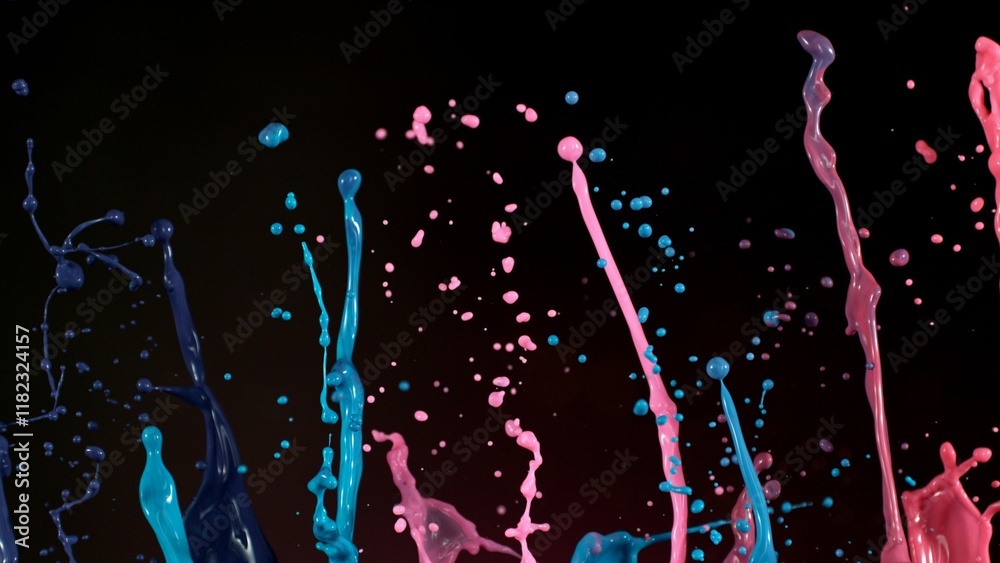 Poster acrylic colors splashing on black background. abstract colored spectrum background.