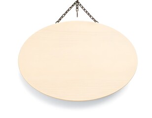 Blank Wooden Oval Sign Hanging from Metal Chain on White Background