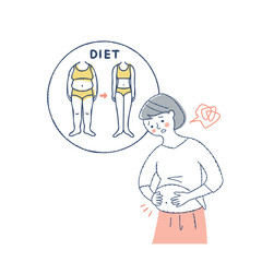 お腹の出ている女性とダイエットのビフォーアフターイメージ