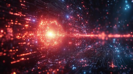 Futuristic Data Flow with a Red Glow. Generative AI