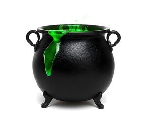 Spooky Black Iron Cauldron with Glowing Green Liquid