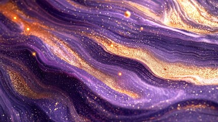 Obraz premium Elegant glowing violet and champagne glitter textures abstract art high detail festive atmosphere close-up view luxury design