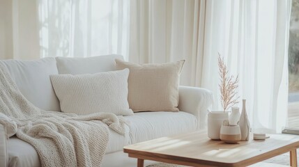 Fototapeta premium Serene Minimalist Living Room Interior Design