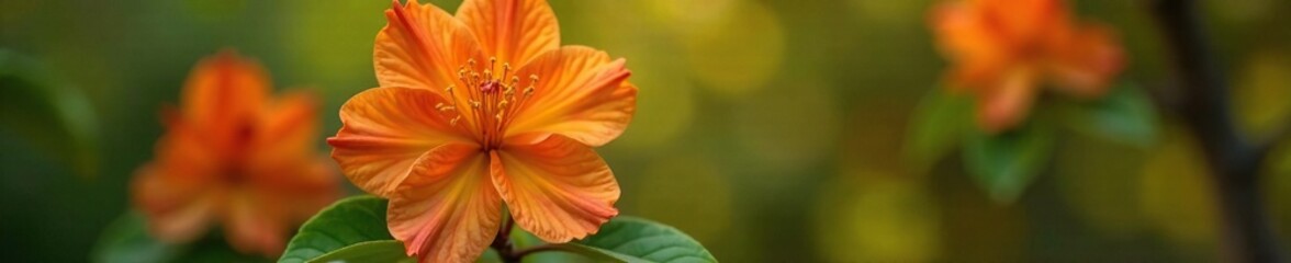 Single orange and yellow rhododendron flower in full bloom, rhododendron, botanical