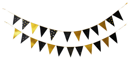 PNG Black and gold festival party bunting flags celebration triangular.