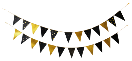 PNG Black and gold festival party bunting flags celebration triangular.