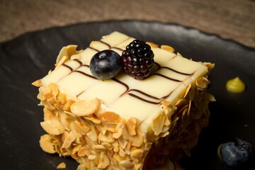 Sweet cake with berries on a plate