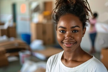 Obraz premium Portrait of a young African American female volunteer at community center