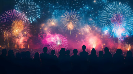 Obraz premium Crowd of people watching fireworks