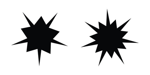 Two Abstract Black Starburst Shapes on White Background