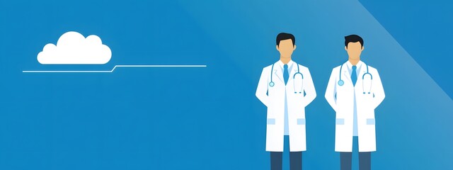Logo of two doctors standing next to each other, simple flat design