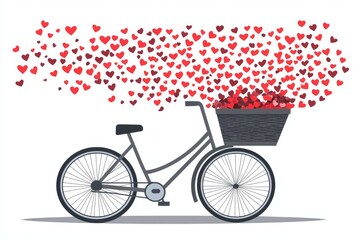 Fototapeta premium A romantic bike ride symbolized / Creative Valentine’s concept photo with hearts and an illustrated bicycle on a white background