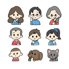 手描き：考える家族のアイコン
