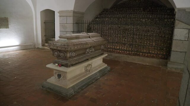 coffin and gravestone of composer Anton Bruckner in St. Florian abbey