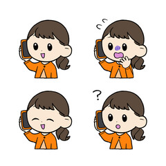 手描き：電話をする女の人